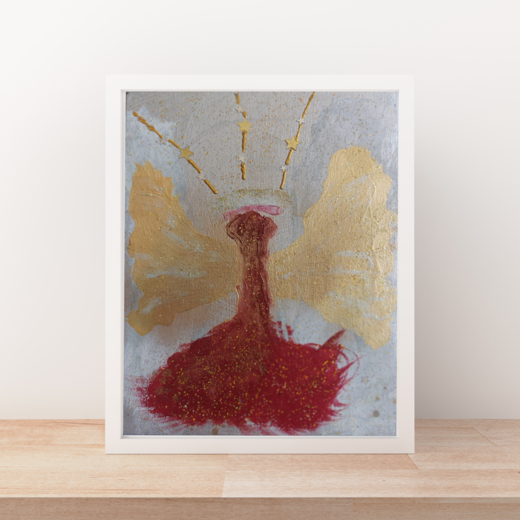 Engel Poster "Harmonie und Liebe" Schutzengelbild in Rot und Gold