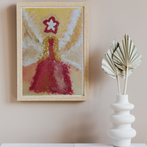 Schutz Engelbild "Vorfreude" Engel Wandbild in Rot für Rahmen